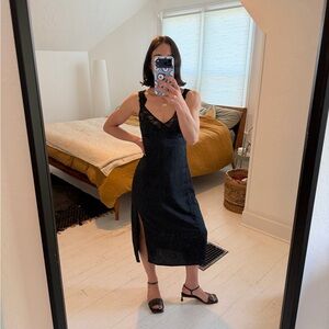 FREE PEOPLE Black Lace-Trim Slip Dress